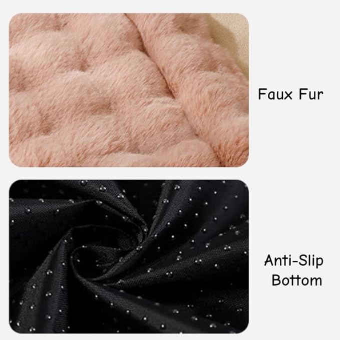 Cat Bed Mat Dog Crate Pads, Cat Beds for Indoor Cats Small Dogs, Plush Pet Bed Mats Faux Fur Dog Crate Mat with Removable Pillow for Cages/Floor/Couch (Pink,XL-27.5 * 47.2 in)