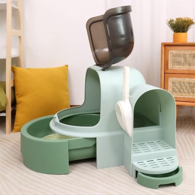 Pet Supplies, Extra Large Enclosed Cat Litter Box with Scoop, Splash-Proof Drawer Design(Green)