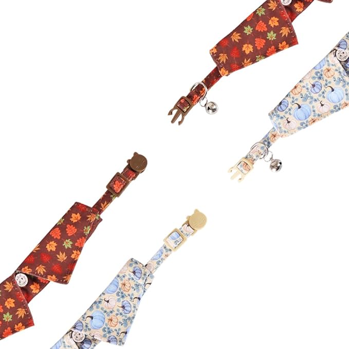 Fall Cat Collar Thanksgiving Day Breakaway with Bow Tie and Bell Autumn Holiday for Kitty Adjustable Safety