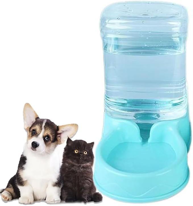 Pet Feeding Bowl and Water Dispenser with Refillable Storage Container Self-Dispensing 1 Gallon Large Capacity Cat Feeder, 3.8 Liters Capacity Dog Rabbit Waterer (Blue, for Water)