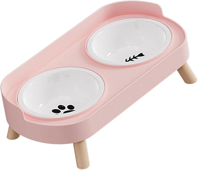 Elevated Double Bowl Ceramic Pet Food Bowls Nonslip Base Feeding Watering Dishes for Dog Cats Scratch Design Scratch Ceramic Pet Bowl