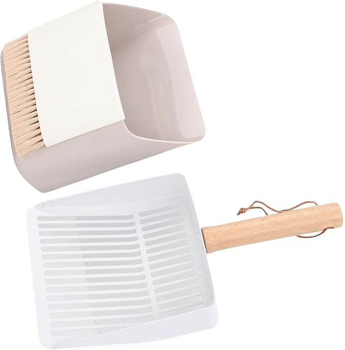 Haofy Cat Litter Scoop Set,Wooden Handle Kitty Litter Scooper with Cleaning Brush and Dustpan for Home Gardening Beach