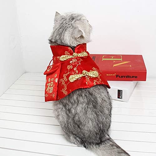 Cat Clothes,New Year's Cloak Dog Clothes Red Pet Cheongsam Cloak Clothes for Cats Small Dogs Puppy(Red,S)