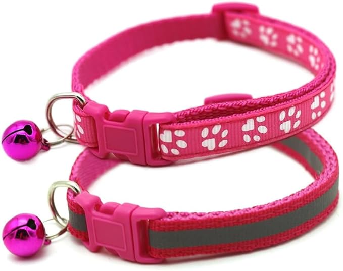 XS Dog Collar with Bell, 2-Pack Basic & Reflective Cat Collar with Bells for XXS Xs Small Pet Dogs Boy Tiny Kitten Girls Animal,Neck 7-12 Inch (Hot Pink, Neck 7-12")