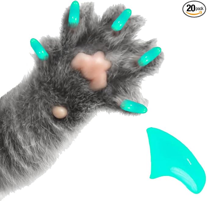 3 Month Piece Soft Nail Caps with Adhesive for Cat Claws - Teal Blue Medium