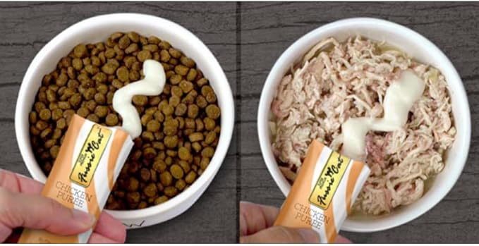 Fussie Cat Puree Grain Free Treat in 3 Flavors: (1) Tuna with Prawns, (1) Chicken with Duck and (1) Chicken (3 Four-Tube Packs, 12 Tubes Total, .5 Ounce per Tube) Plus Silicone Lid