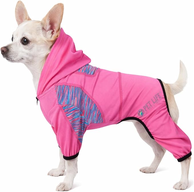 Pet Life ® Active Pawsterity Mediumweight 4-Way-Stretch and Quick Dry Yoga Fitness Year-Round Hooded Tracksuit Dog Sweater