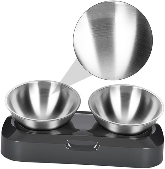 ERINGOGO Adjustable Stainless Steel Cat Food Bowl Set, Slant Raised Pet Feeder with Tilted Dual Bowls for Feeding and Watering, Suitable for Indoor Cats and Small Pets