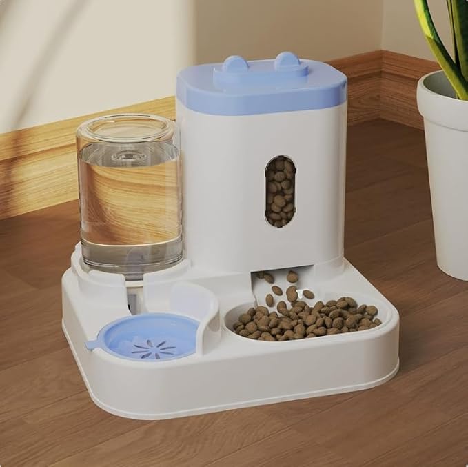 Cat Water Dispenser and Automatic Cat Food Feeder Integrated Water Feeder (Blue, 10.63x9.06x10.63in)