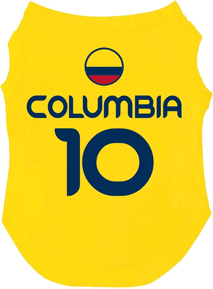 Columbia Flag Soccer Jersey Style Dog Tee Shirt | Sleeveless Breeds | International Soccer | Game Day |Yellow, 2X-Large 1786