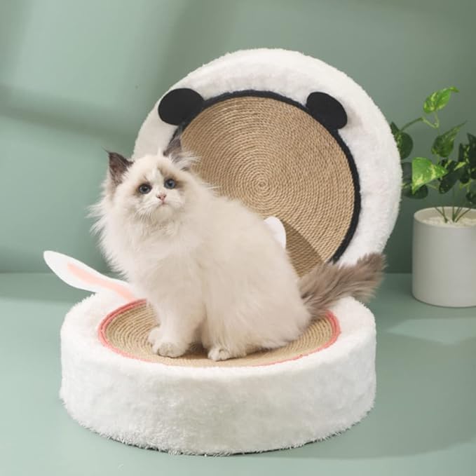 Cute Cat Scratch Bed, Multifunctional 2-in-1, Durable Twine and Plush, Protects Furniture
