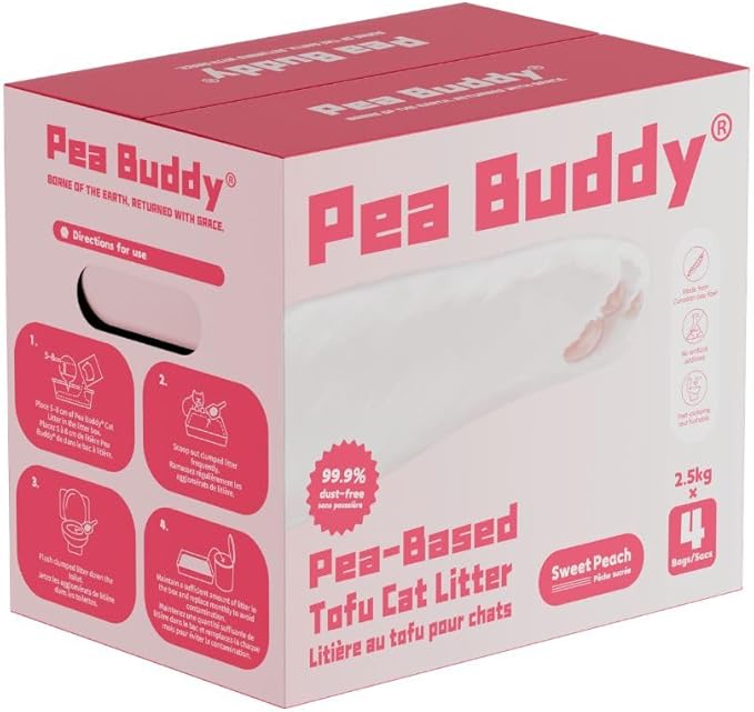 Pea Based Cat Litter, Dust Free Cat Litter, Low Tracking, and Natural Odor Control, Scented and Unscented (4 Pack (1 Case), Sweet Peach)