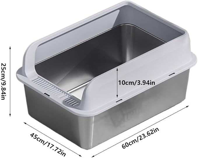 Pet Supplies, Stainless Steel Cat Litter Box,Large Metal, Non-Stick for Cats & Rabbits(Khaki)
