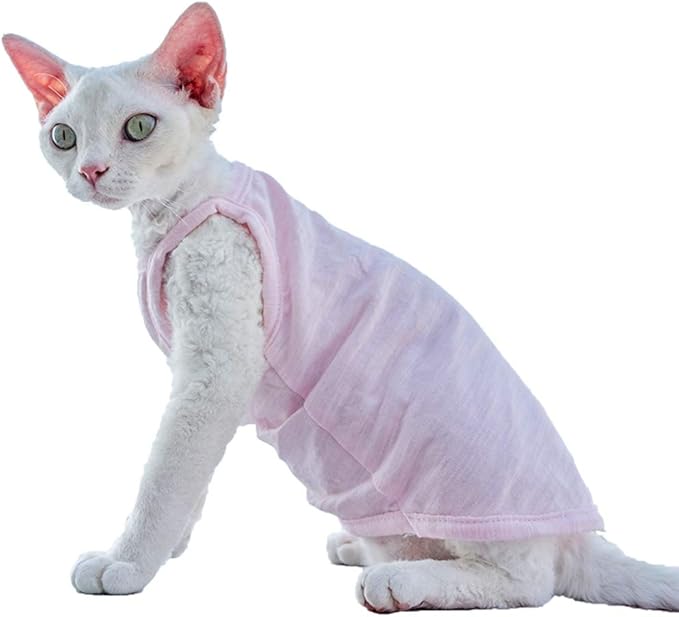 Hairless Cats Solid Cotton Camisole, Breathable Summer Tank Tops for Sphynx, Cornish Rex, Devon Rex, Peterbald, Cat Wear Hairless Cat Clothes Soft Skin-Friendly Cats Apparel Assorted Colors and Sizes