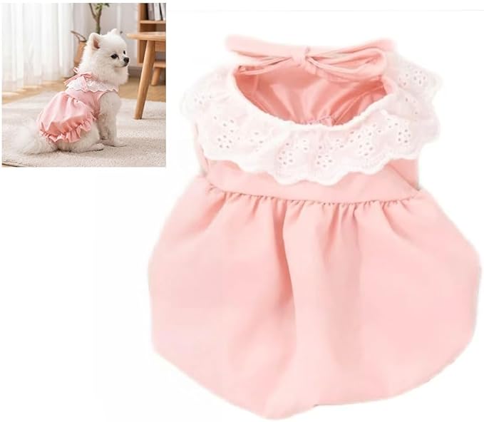 Pet Pumpkin Princess Dress for Small Dogs Cats, Breathable Polyester Lace Skirt, Adjustable Strap Sleeveless Puppy Kitten Outfit for Ragdoll Yorkie Maltese, Spring Summer Sweet Costume(Pink, X-Large)