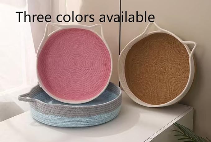 16.5IN Cat Basket, Cotton Rope Weaving Pet Nest, Wicker Woven Cat Bed, Hand Woven Cotton Rope Cats Bed, for Indoor Small & Large Pet,Gray