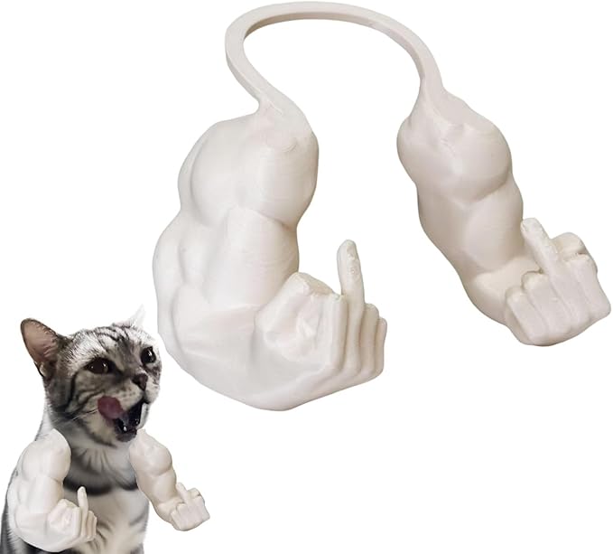 Cat Muscular Arm with Middle Finger - 3D Printed Neck Arm with Muscle Texture, Funny Pet Accessory for Pet Lovers & Pranksters, Halloween Cat Accessories (Skin Color)