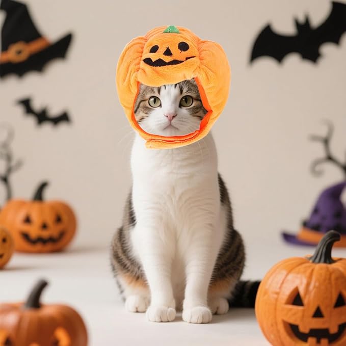 Cat Halloween Pumpkins Hat Dog Halloween Pumpkin Costume Adjustable Pumpkin Cap Cute Pet Headgear Hat Dress for Halloween Puppy Kitty Halloween Cosplay Costume