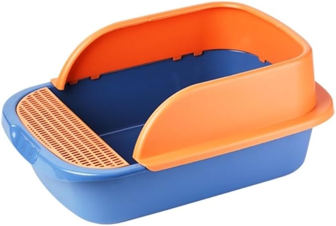 Pet Supplies, Splashproof Semi-Closed Cat Litter Box, Rectangle Pan for Cats(Orange,Large)