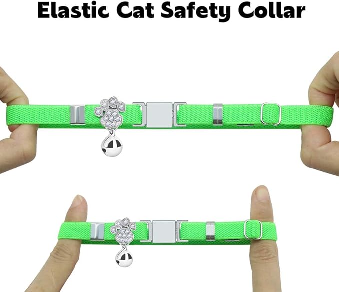 Personalized Safety Elastic Cat Collars with Bell,Laser Customized Stretch Kitten Collars for Girls Boys Cats-Light Green