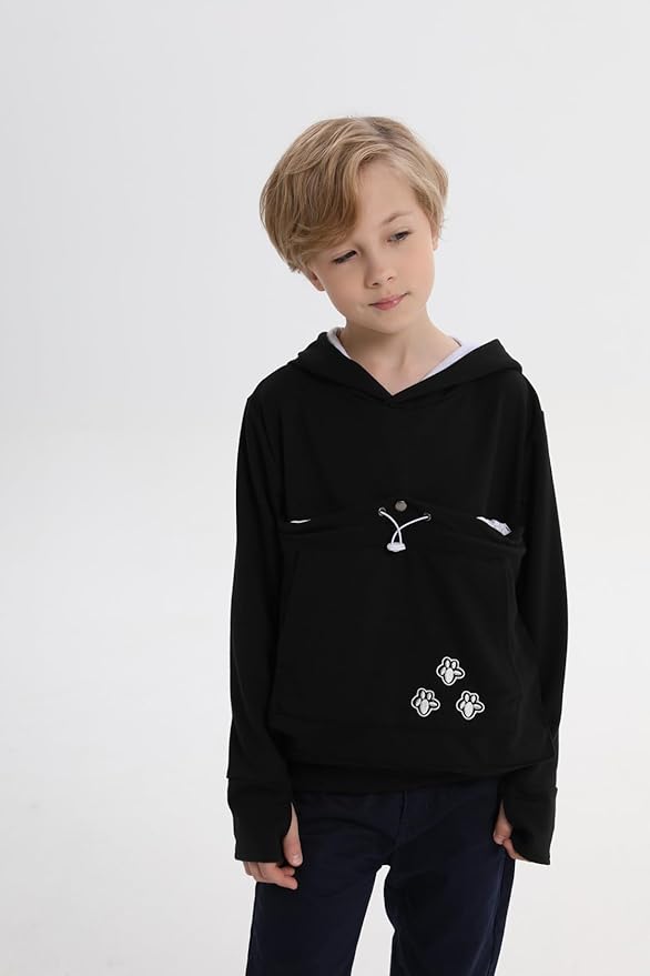 ALYC Boys Girls Hoodies - Pet Holder Kitten Puppy Carriers Pullover Long Sleeve Cat Ear Sweatshirt with Removable Inner Pouch Black