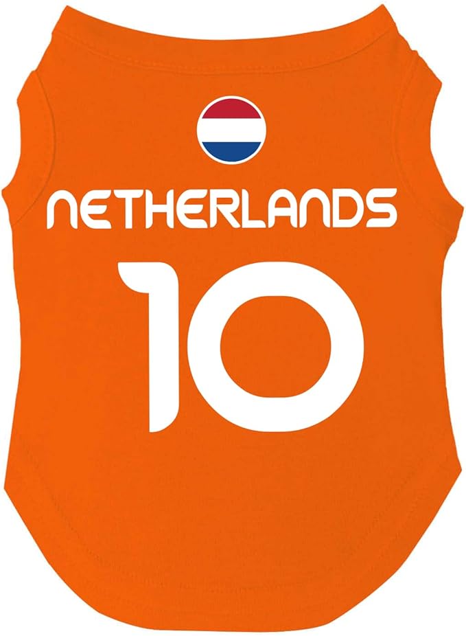 Netherlands Flag Soccer Jersey Style Dog Tee Shirt | Sleeveless Breeds | International Soccer | Game Day |Orange, Small 1652