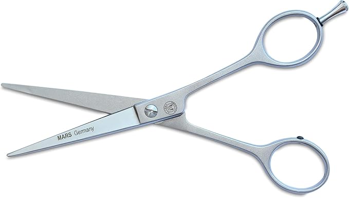 Mars Professional Ergonomic Stainless Steel Hair Cutting Shears with Fingerhook, Microserrated, 6" Length