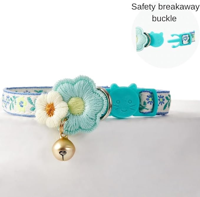 2 Pack Cat Collar Breakaway Cute Colorful Pattern for Cat Boy Girl Adjustable Length Collar with Little Bell Tassel Tribal Bohemian Pattern (2 Pack⎮Blue+Green)
