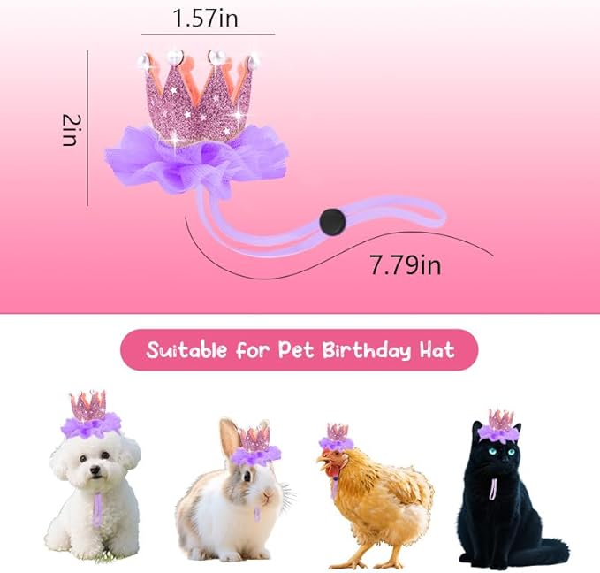 Birthday Hats for Pets Dogs Cats Lace Crown Dog Birthday Hat for Boy Girl Dogs Cat Birthday Party Hat with Pearls for Pet Adjustable Dog Cat Kitten Bday Hat for Pet Birthday Party Hats for Girl Boy