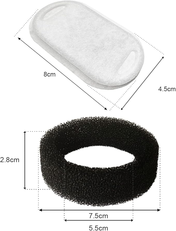 16 Packs Cat Water Fountain Filters, Hantoc Replacement Pet Water Fountain Filters 8pcs Activated Carbon Filter & 8pcs Foam Sponge for 3.2L Stainless Steel Cat Fountain & PLWF003 with Active Carbon