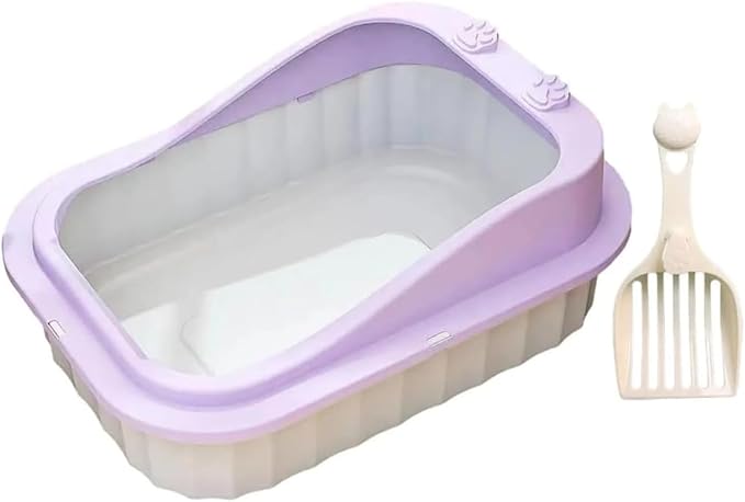 Cat Litter Tray cat Toilet Anti Splash Supplies Semi Enclosed Tall Detachable Kitty Litter Pan Cat Litter Tray 11.42" W x 6.3" H x 16.45" L (Purple)