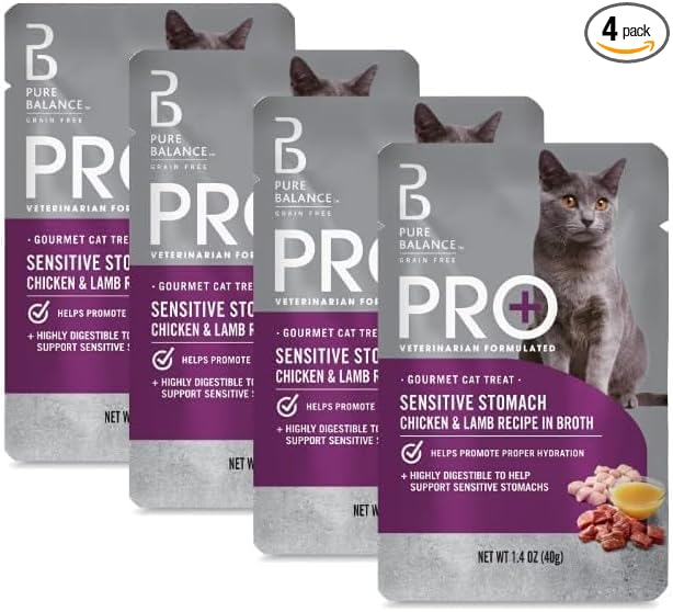 (4 Pack) ~ Pure Balance Pro+ Sensitive Stomach Chicken & Lamb Recipe in Broth, 1.4 Oz