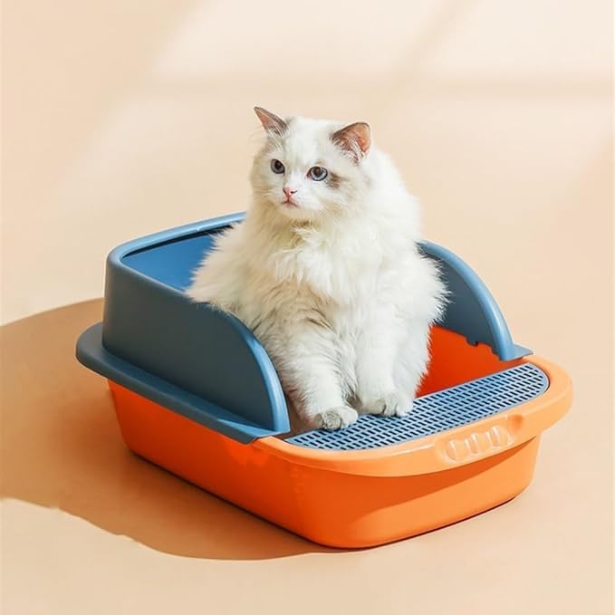 Pet Supplies, Splashproof Semi-Closed Cat Litter Box, Rectangle Pan for Cats(Yellow,Large)