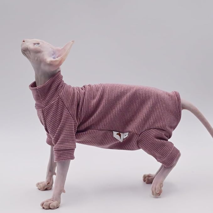 Hairless Cat Clothes Four-Legged Velvet Warm Soft Autumn and Winter Cat Apparel for Sphynx, Devon Rex, Cornish (Large)