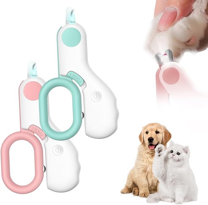 Pet Nail Clippers,2026 New Cat Nail Clipper with LED Light,Professional Claw Trimmer,Easy and Pain-Free Grooming Tool for Tiny Kitten Bunny Rabbit Bird Guinea Pigs Ferret Hamsters (Pink+Blue)