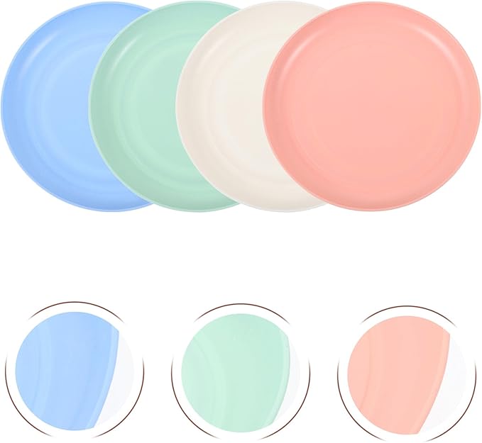 Cabilock 4pcs Cat Food Bowls Set Shallow Round Flat Pet Bowls 15cm Sturdy Plastic Cat Plates Multi-Color Feeding and Watering Dishes