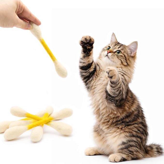 Glaciart One Swabs Cat Toys with Catnip - 6 Pk | Durable for Chew, Cute Cat Toys Interactive Kitty for Boredom, Exercise, & Play | Filled w/Organic Catnip for Anxiety & as Digestive Aid | Gift Idea