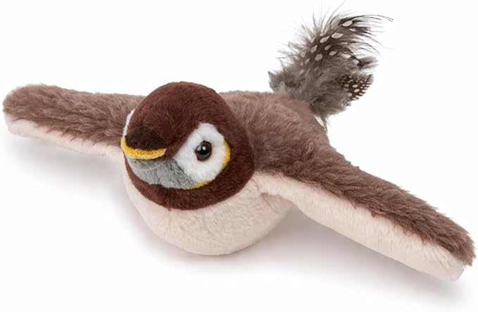 Cat Toy, Plush Bird with Sound and Motion, USB Rechargeable, Soft Washable Cover, Brown and White no Flying