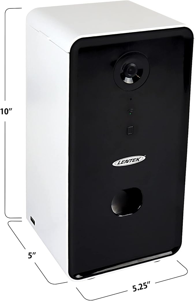 Lentek Automatic Pet Treats Feeder - Auto Treat Feeding Dispenser For Cat & Dogs With HD Camera, Alimentador, Programmable, Wifi, Smart Phone Control, Electronic, Automatico De Sensor, 10 Oz Capacity