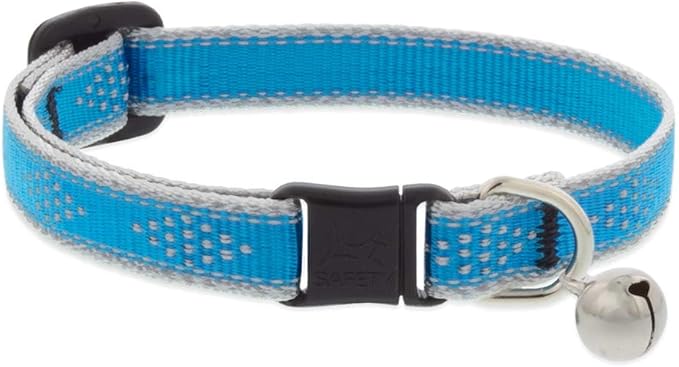 Lupine Reflective Cat Safety Collar with Bell 1/2" Wide Blue Diamond Adjusts 8" to 12"