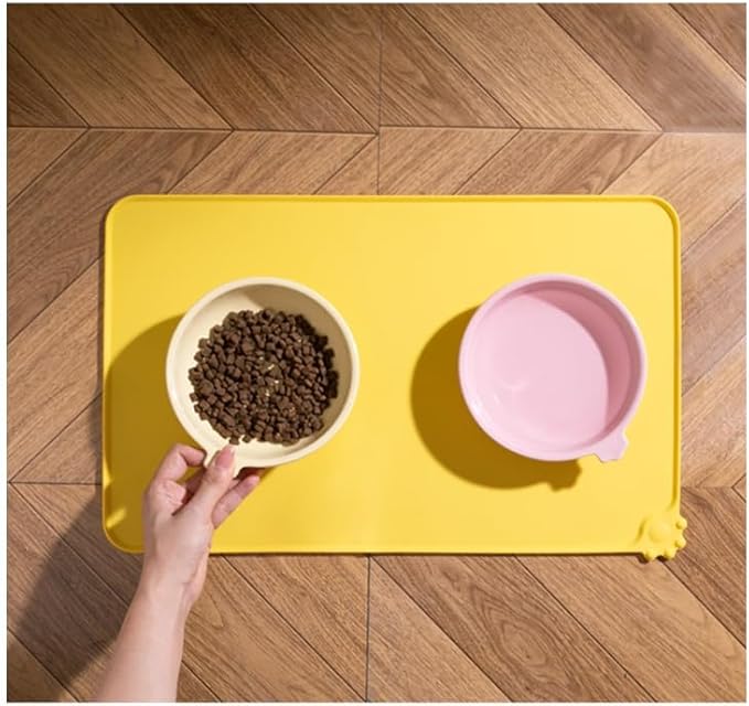 Cute Silicone Pet Feeding Mat for Dogs and Cats, Waterproof Non-Slip Food Tray with Raised Edges for Clean Floors All Season Use (Blue)
