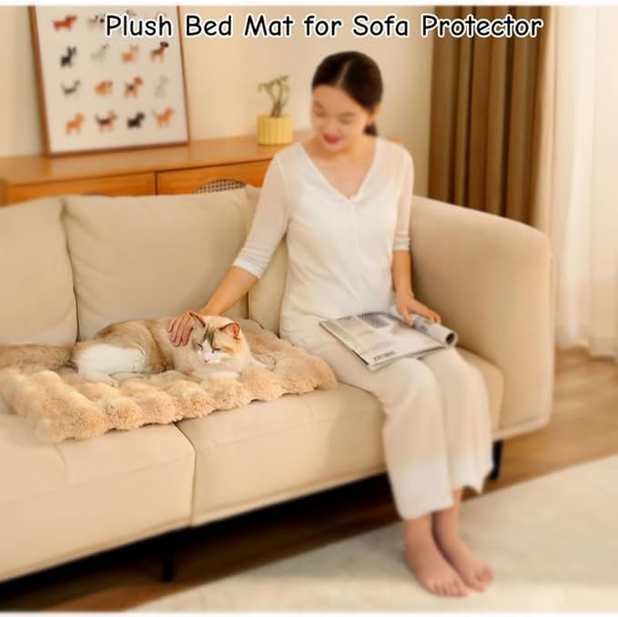 Cat Bed Mat Dog Crate Pads, Cat Beds for Indoor Cats Small Dogs, Plush Pet Bed Mats Faux Fur Dog Crate Mat with Removable Pillow for Cages/Floor/Couch (Pink-with Pillow,M-15.7 * 23.6 in)