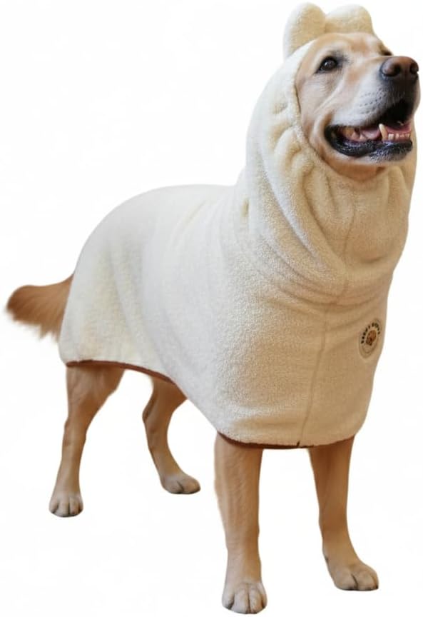 DERPYCHAPPY Premium Dog Towel Robe & Dog Bathrobe for Drying Dogs Made in Korea | Super Absorbent Quick & Adjustable Microfiber Bath Towel for Cats & Puppy Robes After Bath | Soft Warm Coat (Beige,XL)