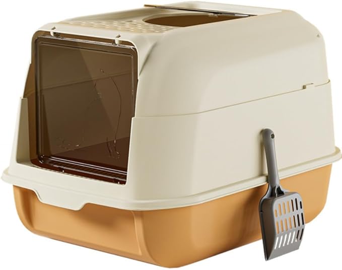 Fully Enclosed Cat Litter Box with Lid - Splash-Proof and Leak-Proof, High Edges, Odorless Design, Easy Installation and Cleaning, 20.5" L X 14.2" W X 13.4" H (Orange)