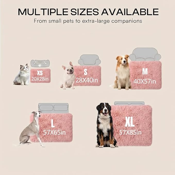 Pink Waterproof Calming Dog Blanket Reversible Faux Fur Sherpa Blankets for Couch Covers Fuzzy Pet Bed Cover Sofa Furnitures Protective(Pink,L-65x57in)