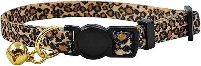 Breakaway Cat Collar, Leopard Pattern, Safe Release Buckle, Clear Bell, Polyester Material, for Adult Cats.(Leopard)