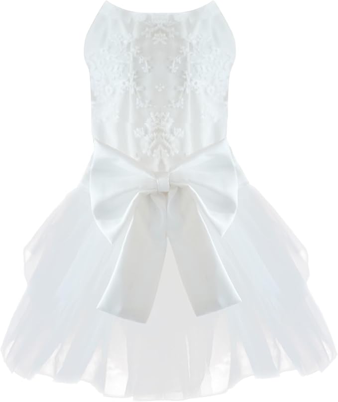 Dog Dress,Pet Wedding Dress Princess Formal Tutu Skirt with Bowknot,Puppy Birthday Party Outfit Apparel Girl for Small Dogs Cats (White Lace, X-Small)