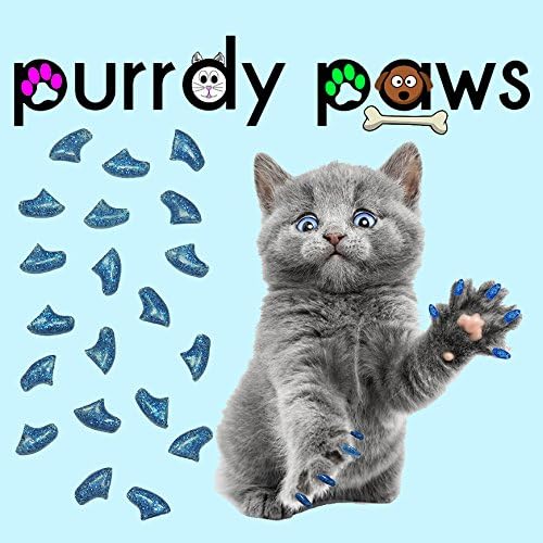6 Month Supply Soft Nail Caps for Cats Blue Glitter Large - Extra Adhesives