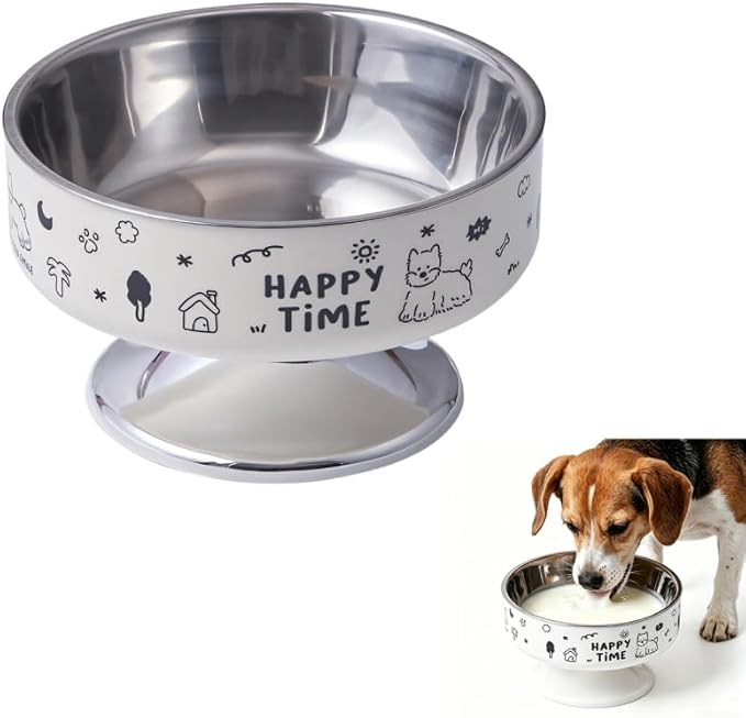 Stainless Steel Cat Bowl, Cute Cat Dish with Non-Slip Base, Large Diameter Pet Feeder Tool for Cats/Kittens/Dogs