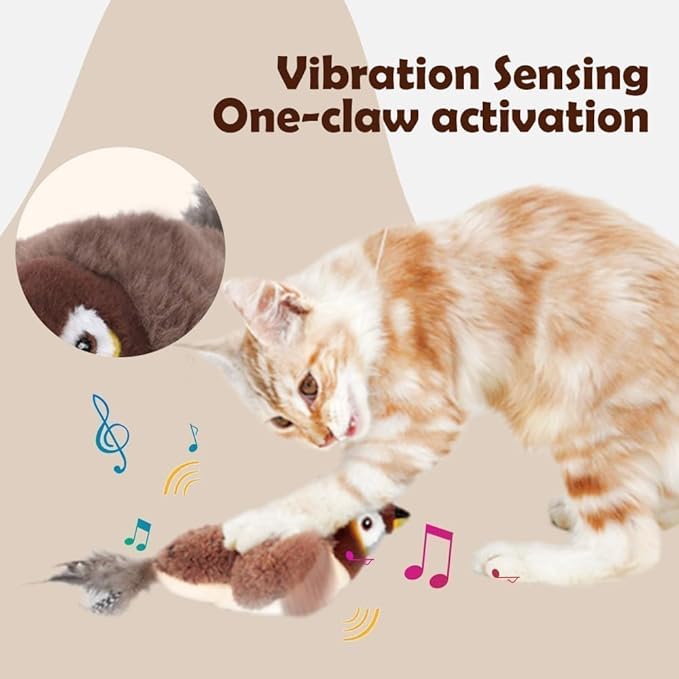 AIIONP Interactive Chirping Bird Cat Toy, 2025 Upgrade Flying Bird Cat Toys, Rechargeable Flapping Birds Interactive Cat Toy, Automatic Moving Simulation Birds Interactive Cat Toy for Indoor Cats (A)